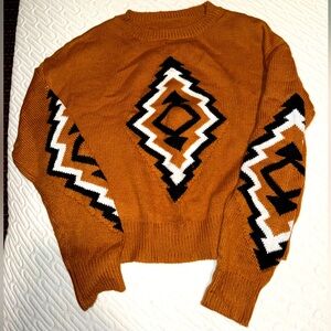 Western print rust colored sweater